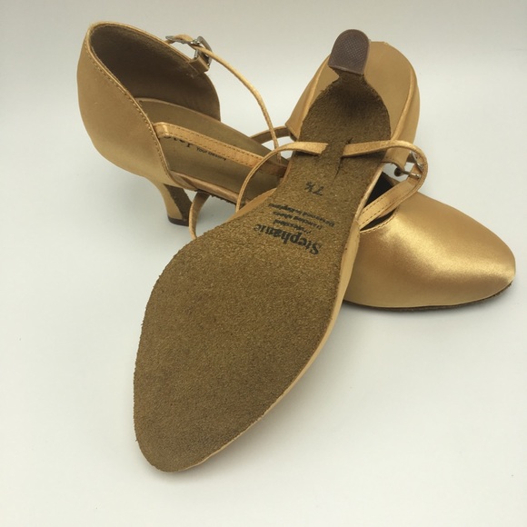 Stephanie closed toe tan gold ballroom shoe new 5M - Picture 3 of 8